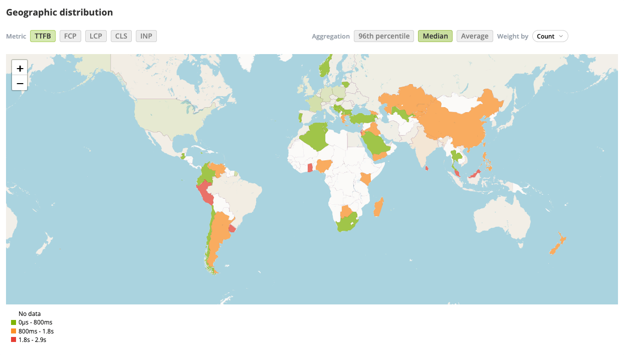 Browser monitoring geographic distribution map